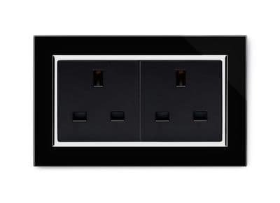 RetroTouch 13A Double Plug Socket Unswitched Black Glass CT 00653