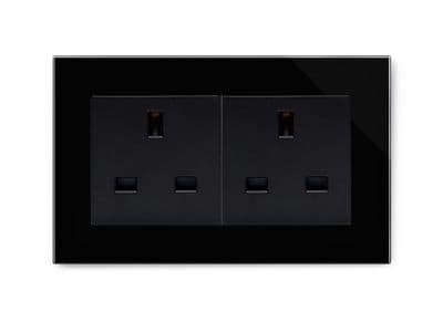 RetroTouch 13A Double Plug Socket Unswitched Black Glass PG 00654