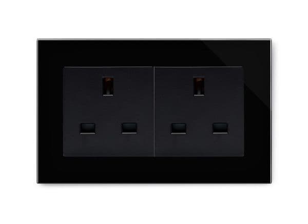 RetroTouch 13A Double Plug Socket Unswitched Black Glass PG 00654