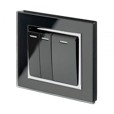 RetroTouch 1x Intermediate 2x 2 Way 10A Rocker Light Switch Black Glass CT 00242