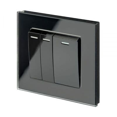 RetroTouch 1x Intermediate 2x 2 Way 10A Rocker Light Switch Black Glass PG 00244