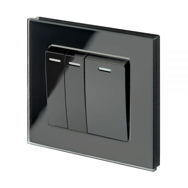 RetroTouch 1x Intermediate 2x 2 Way 10A Rocker Light Switch Black Glass PG 00244