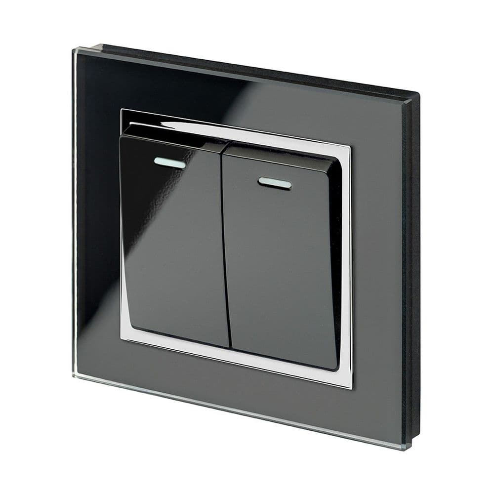 RetroTouch 2 Gang 1 or 2 Way 10A Rocker Light Switch Black Glass CT 00221