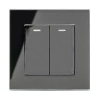 RetroTouch 2 Gang 1 or 2 Way 10A Rocker Light Switch Black Glass PG 00217