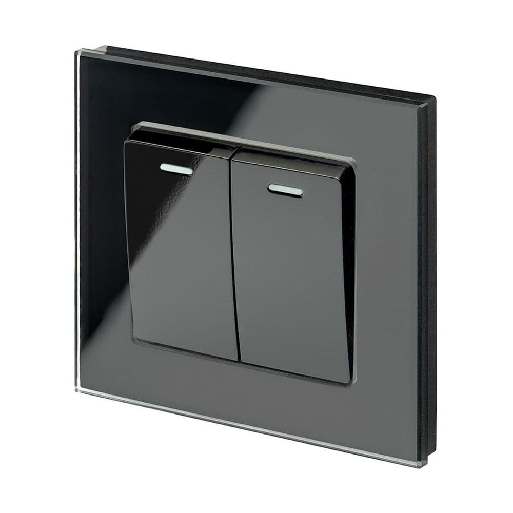 RetroTouch 2 Gang 1 or 2 Way 10A Rocker Light Switch Black Glass PG 00217