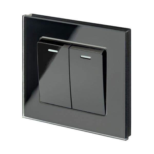 RetroTouch 2 Gang 1 or 2 Way 10A Rocker Light Switch Black Glass PG 00217