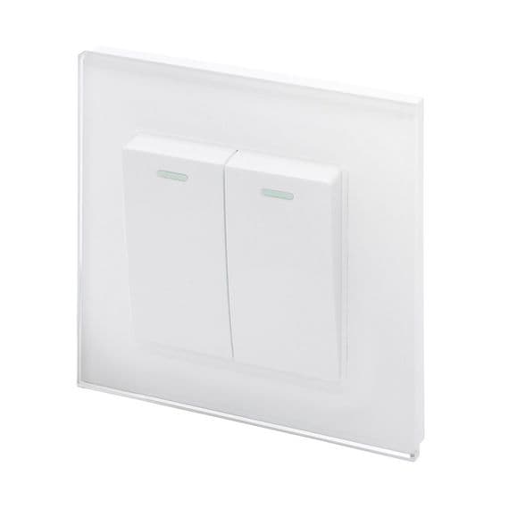 RetroTouch 2 Gang 1 or 2 Way 10A Rocker Light Switch White Glass PG 00213