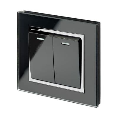 RetroTouch 2 Gang 1 Way 10A Pulse/Retractive Light Switch Black Glass CT 00223