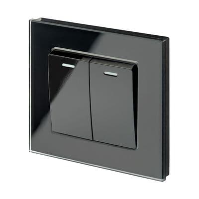 RetroTouch 2 Gang 1 Way 10A Pulse/Retractive Light Switch Black Glass PG 00218