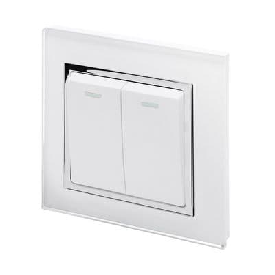 RetroTouch 2 Gang 1 Way 10A Pulse/Retractive Light Switch White Glass CT 00220