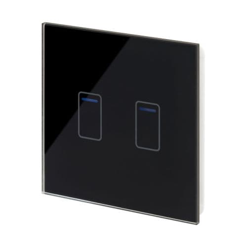 RetroTouch 2 Gang 1 Way Black Glass Touch Dimmer Switch 01433