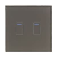 RetroTouch 2 Gang 1 Way Grey Glass Touch Dimmer Switch 01435