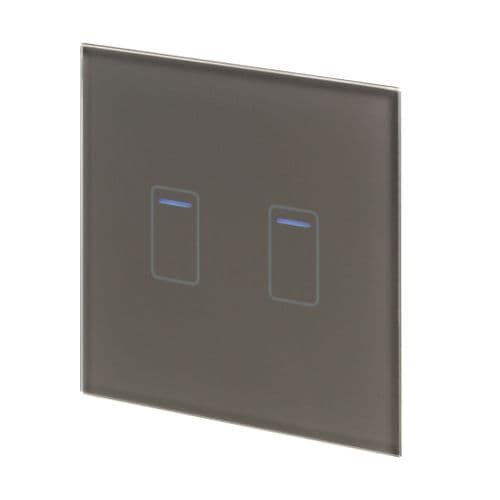 RetroTouch 2 Gang 1 Way Grey Glass Touch Dimmer Switch 01435