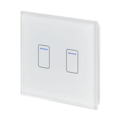 RetroTouch 2 Gang 1 Way White Glass Touch Dimmer Switch 01431
