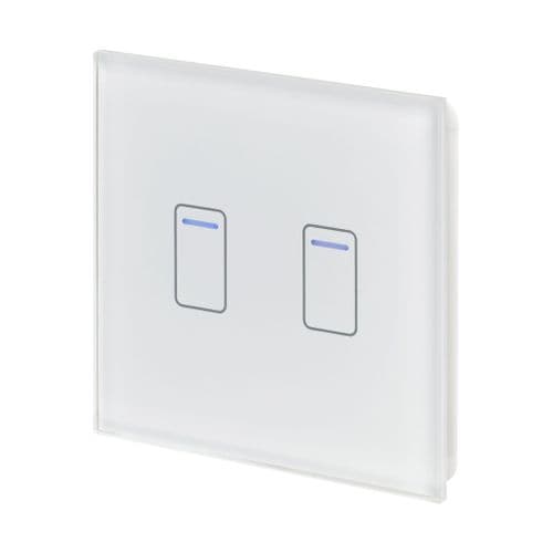 RetroTouch 2 Gang 1 Way White Glass Touch Dimmer Switch 01431