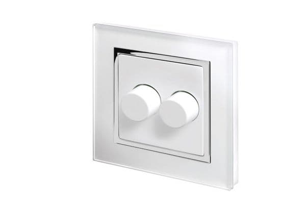 RetroTouch 2 Gang 2 Way Dimmer Switch 3-200W LED & Halogen White Glass CT 02060