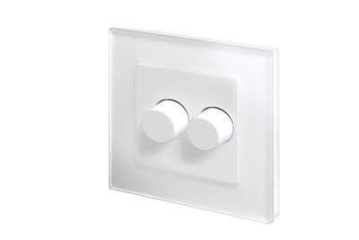 RetroTouch 2 Gang 2 Way Dimmer Switch 3-200W LED & Halogen White Glass PG 02062