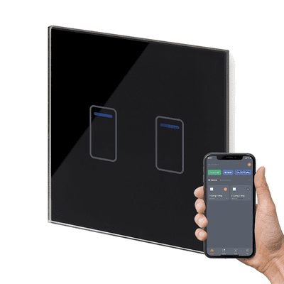 RetroTouch 2 Gang Black Glass WiFi Touch Switch 01454