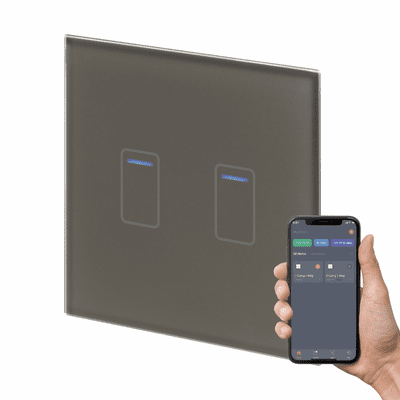 RetroTouch 2 Gang Grey Glass WiFi Touch Switch 01457