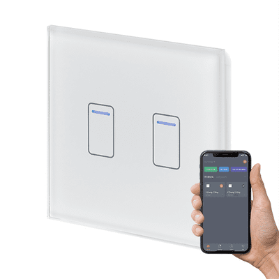 RetroTouch 2 Gang White Glass WiFi Touch Switch 01451