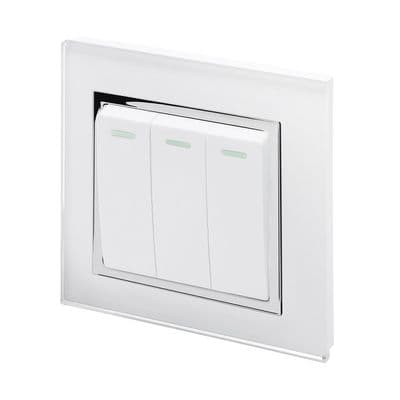 RetroTouch 3 Gang 1 Way 10A Pulse/Retractive Light Switch White Glass CT 00240