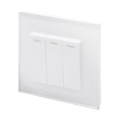 RetroTouch 3 Gang 1 Way 10A Pulse/Retractive Light Switch White Glass PG 00239