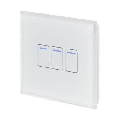 RetroTouch 3 Gang 1 Way White Glass Touch Switch 01404