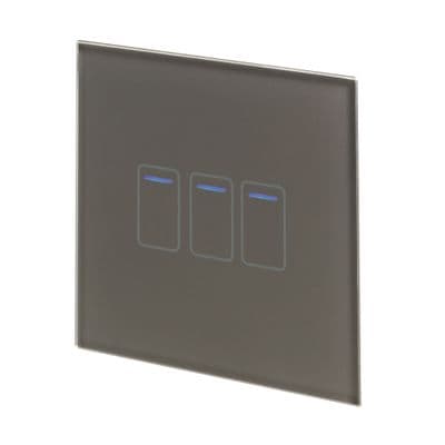RetroTouch 3 Gang 2 Way/Intermediate Grey Glass Touch Switch 01417