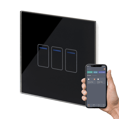 RetroTouch 3 Gang Black Glass WiFi Touch Switch 01455
