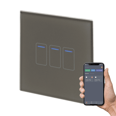 RetroTouch 3 Gang Grey Glass WiFi Touch Switch 01458