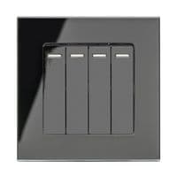 RetroTouch 4 Gang 1 or 2 Way 10A Rocker Light Switch Black Glass PG 00262
