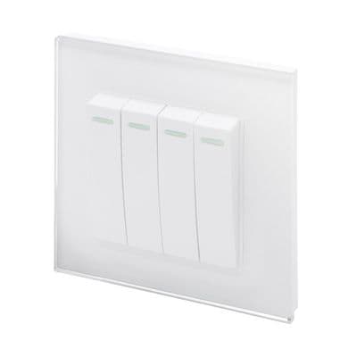 RetroTouch 4 Gang 1 or 2 Way 10A Rocker Light Switch White Glass PG 00252