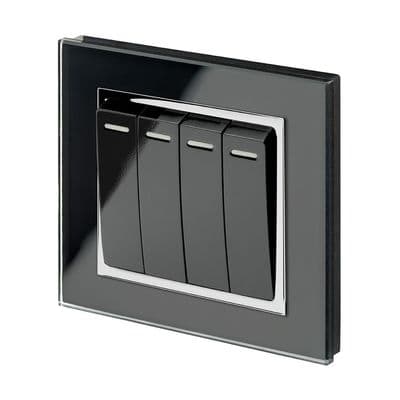RetroTouch 4 Gang 1 Way 10A Pulse/Retractive Light Switch Black Glass CT 00257