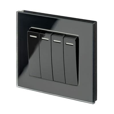 RetroTouch 4 Gang 1 Way 10A Pulse/Retractive Light Switch Black Glass PG 00258