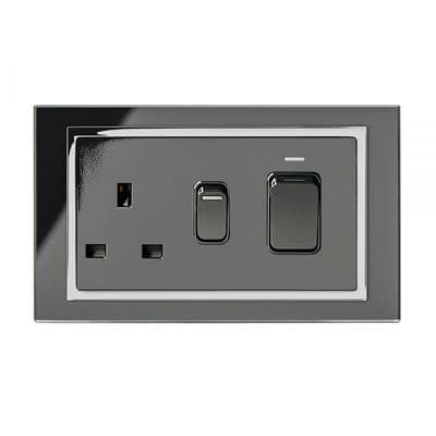 RetroTouch 45 Amp DP Cooker Switch With 13A Socket Black Glass CT 01841