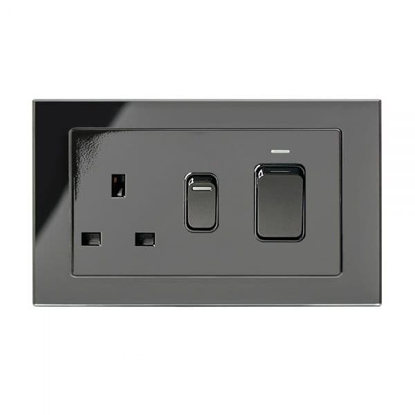 RetroTouch 45 Amp DP Cooker Switch With 13A Socket Black Glass PG 01843