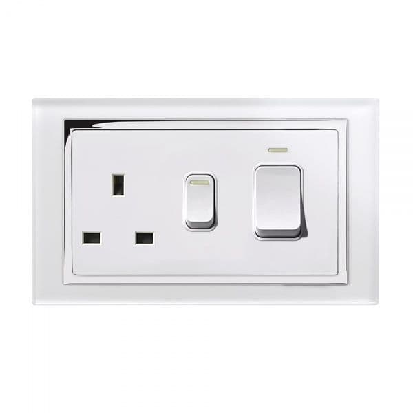 RetroTouch 45 Amp DP Cooker Switch With 13A Socket White Glass CT 01840