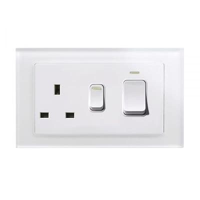 RetroTouch 45 Amp DP Cooker Switch With 13A Socket White Glass PG 01842
