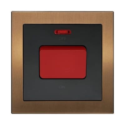 Retrotouch Aura 1 Gang 45A Cooker Switch with Neon - Brushed Bronze BM12BZ-R45B