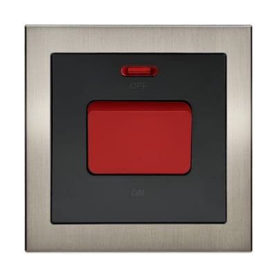 Retrotouch Aura 1 Gang 45A Cooker Switch with Neon - Brushed Nickel BM12BN-R45B