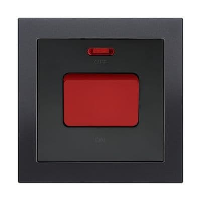 Retrotouch Aura 1 Gang 45A Cooker Switch with Neon - Matt Black MM12MB-R45B