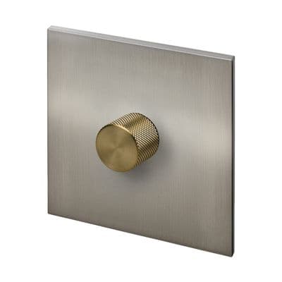 Retrotouch Aura 1 Gang LED Dimmer Switch - Brushed Nickel with Brass Knob BM15BN-D12B-LEDBB