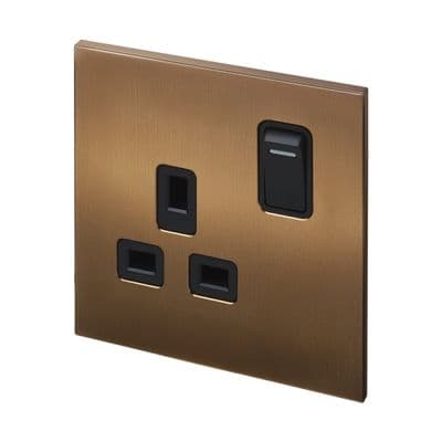 Retrotouch Aura 1 Gang Single Socket - Brushed Bronze BM14BZ-SSSB
