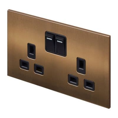 Retrotouch Aura 2 Gang Double Socket - Brushed Bronze BM24BZ-SDSB *OUT OF STOCK*