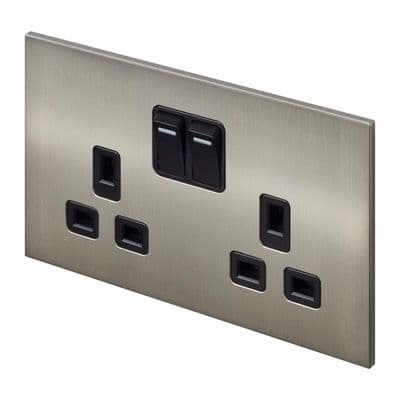 Retrotouch Aura 2 Gang Double Socket - Brushed Nickel BM24BN-SDSB