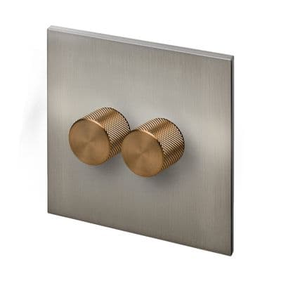 Retrotouch Aura 2 Gang LED Dimmer Switch - Brushed Nickel with Bronze Knobs BM16BN-D22B-LEDBZ