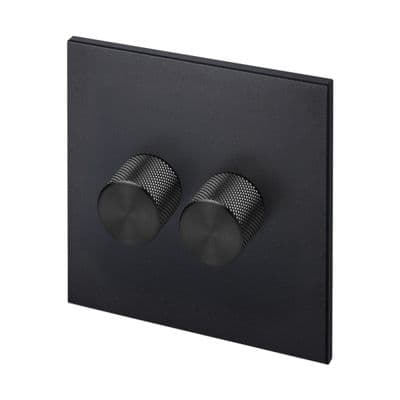 Retrotouch Aura 2 Gang LED Dimmer Switch - Matt Black with Black Knobs MM16MB-D22B-LEDB