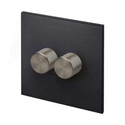 Retrotouch Aura 2 Gang LED Dimmer Switch - Matt Black with Nickel Knobs MM16MB-D22B-LEDBN