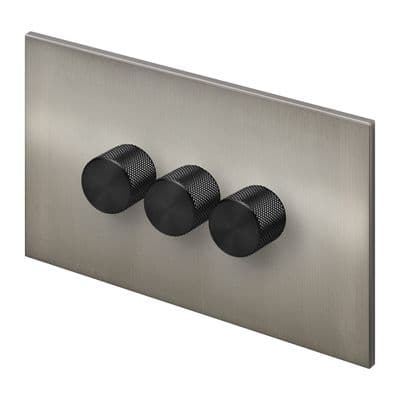 Retrotouch Aura 3 Gang LED Dimmer Switch - Brushed Nickel with Black Knobs BM28BN-D32B-LEDB