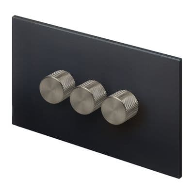 Retrotouch Aura 3 Gang LED Dimmer Switch - Matt Black with Nickel Knobs MM28MB-D32B-LEDBN